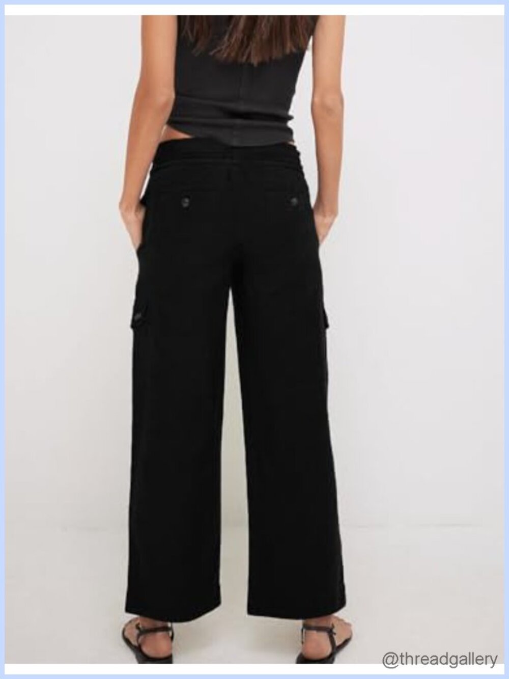 High Waist Cargo Pants Wide Leg Drawstring Trousers with Pockets - Picture 3 of 5